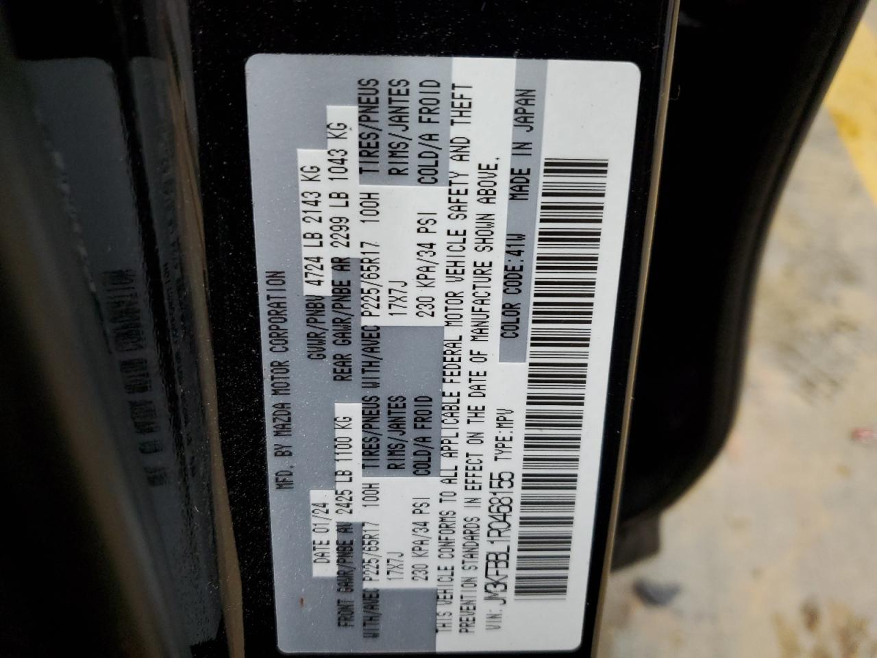 2024 MAZDA CX-5 SELECT VIN:JM3KFBBL1R0468155