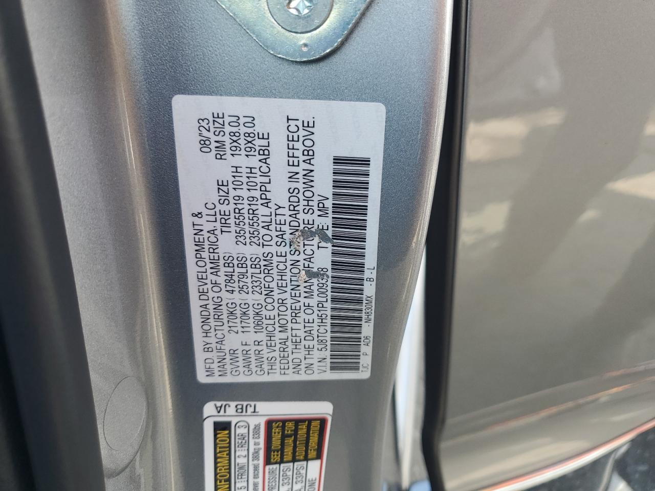 2023 ACURA RDX TECHNOLOGY VIN:5J8TC1H51PL009388