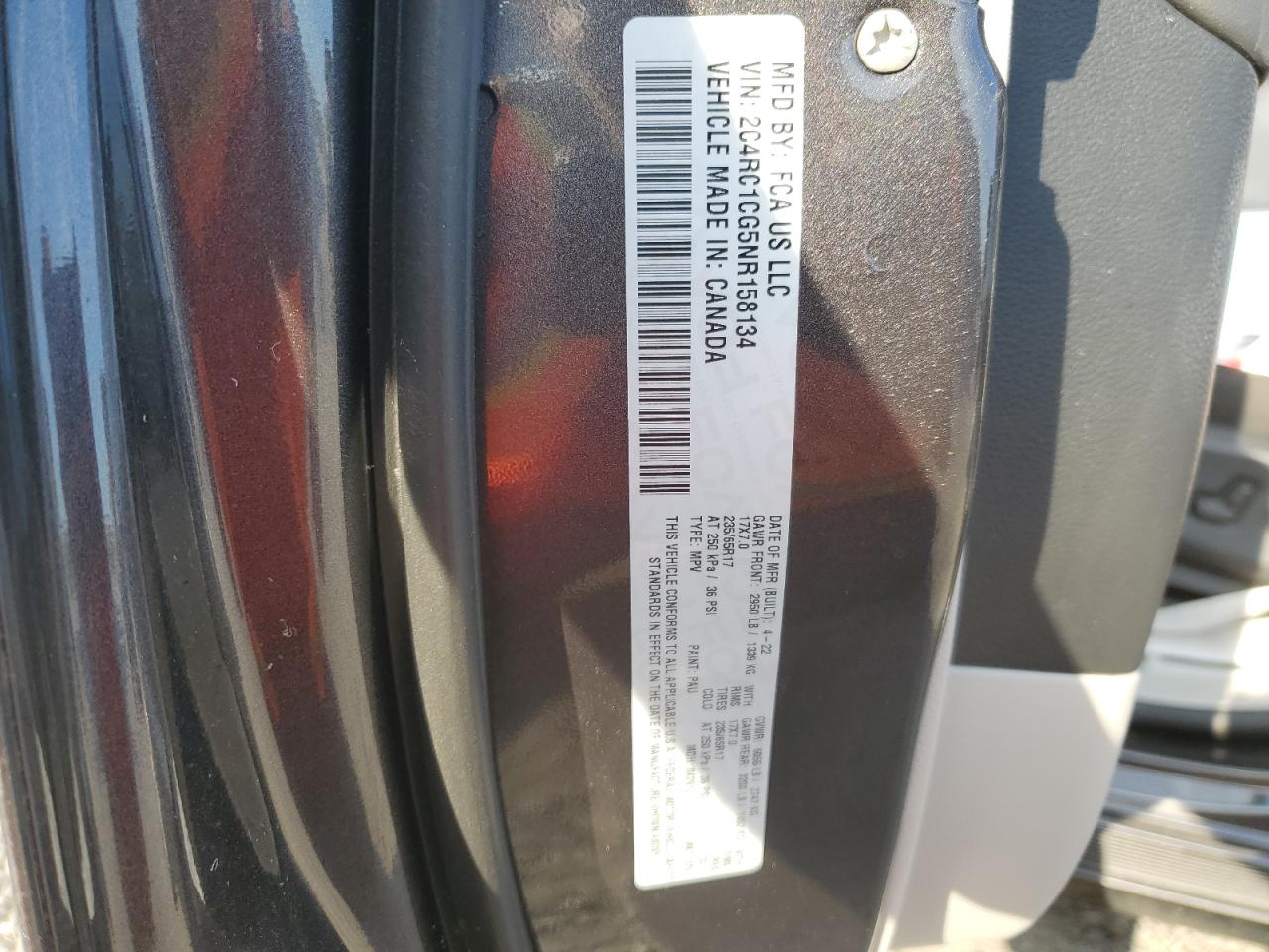 2022 CHRYSLER VOYAGER LX VIN:2C4RC1CG5NR158134