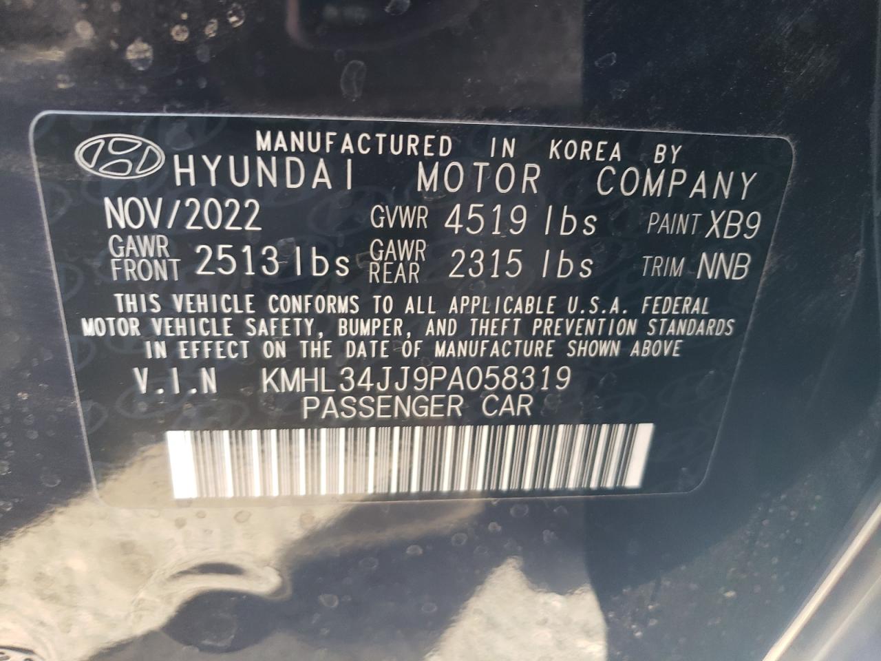 2023 HYUNDAI SONATA HYBRID VIN:KMHL34JJ9PA058319