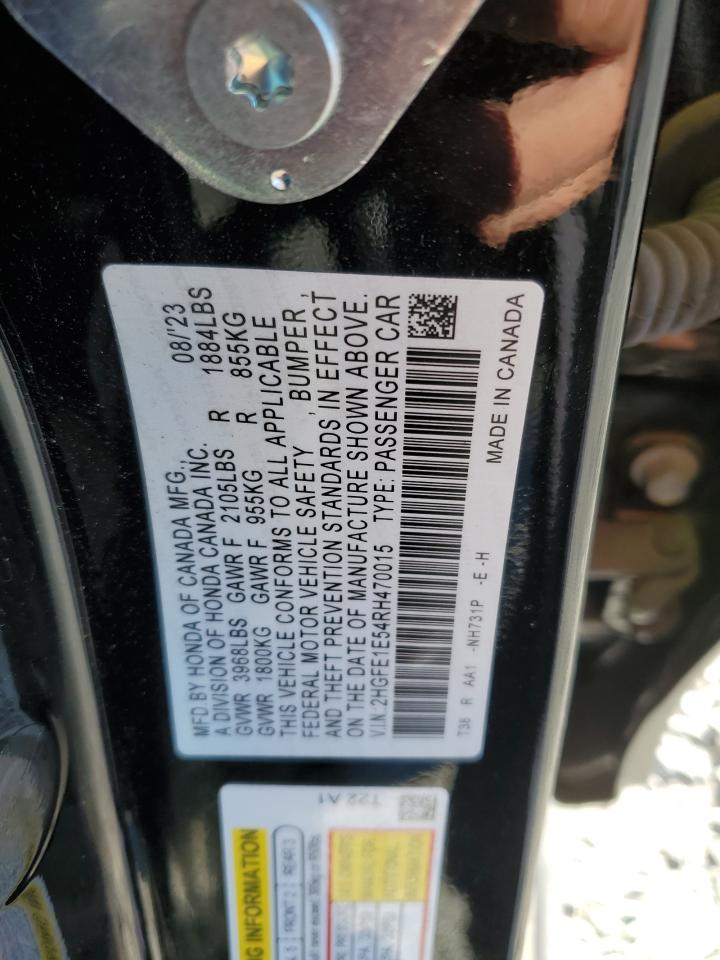 2024 HONDA CIVIC SI VIN:2HGFE1E54RH470015