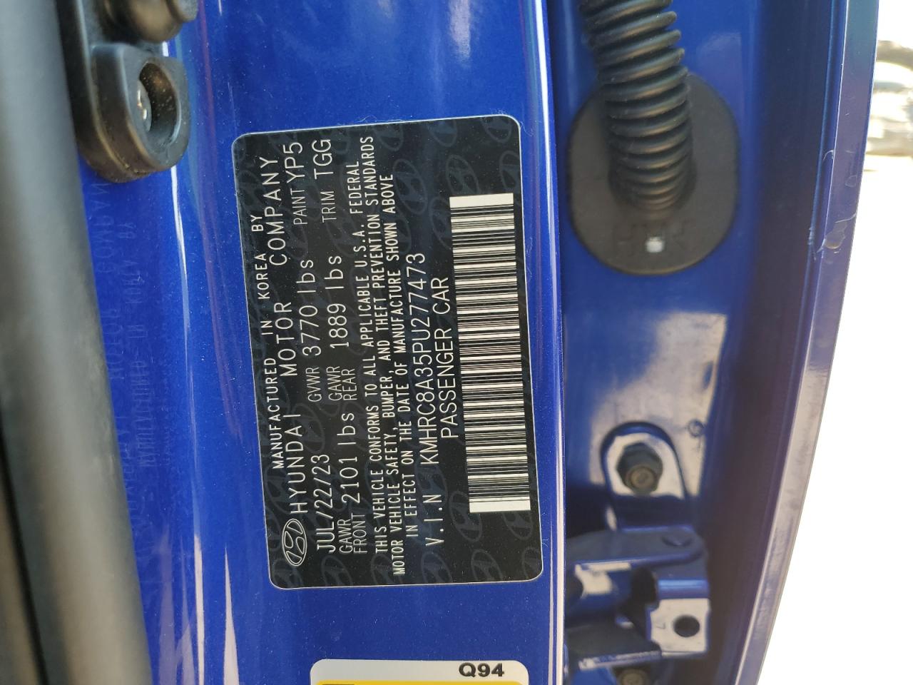 2023 HYUNDAI VENUE SEL VIN:KMHRC8A35PU277473
