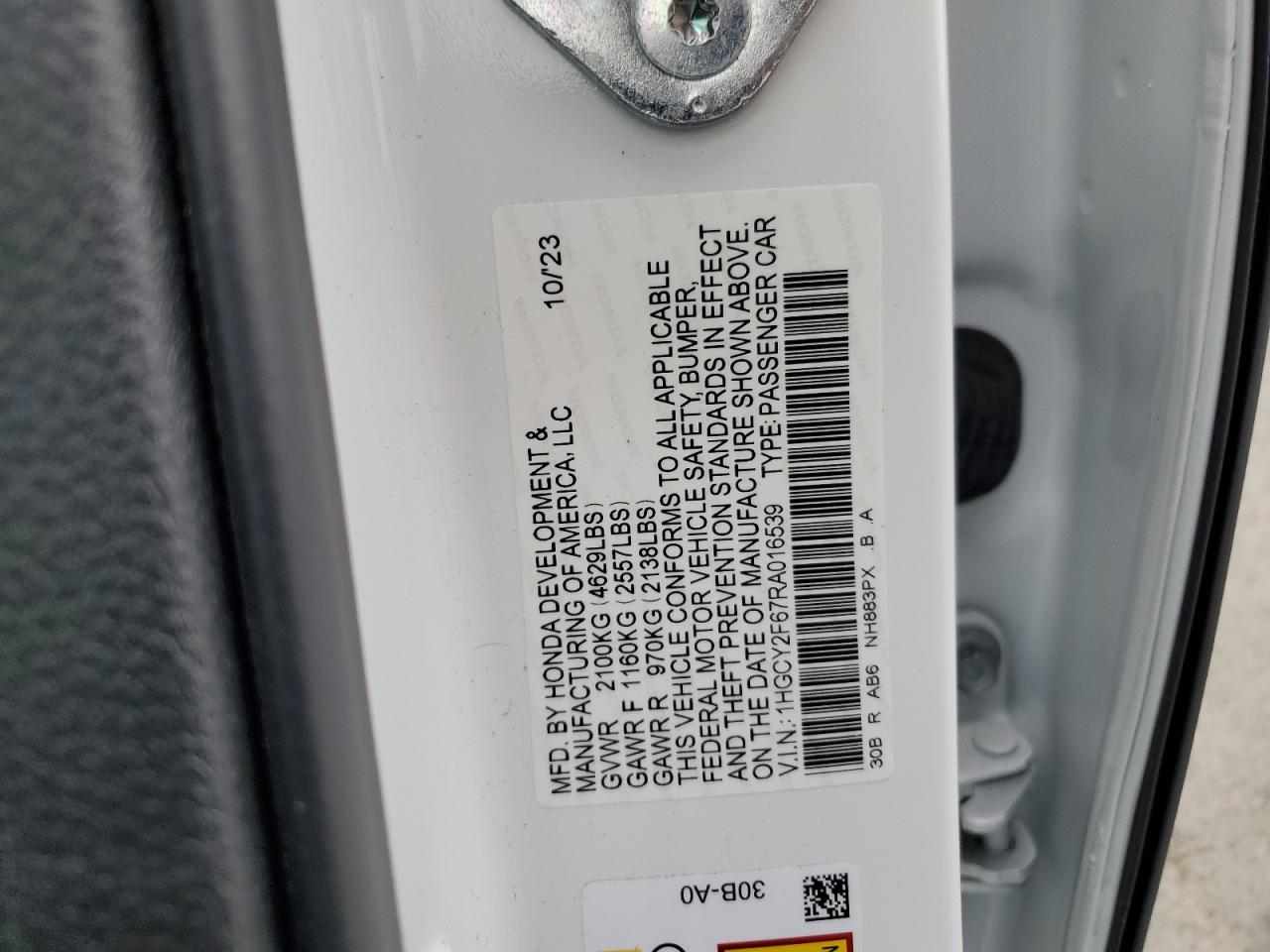 2024 HONDA ACCORD HYBRID EXL VIN:1HGCY2F67RA016539