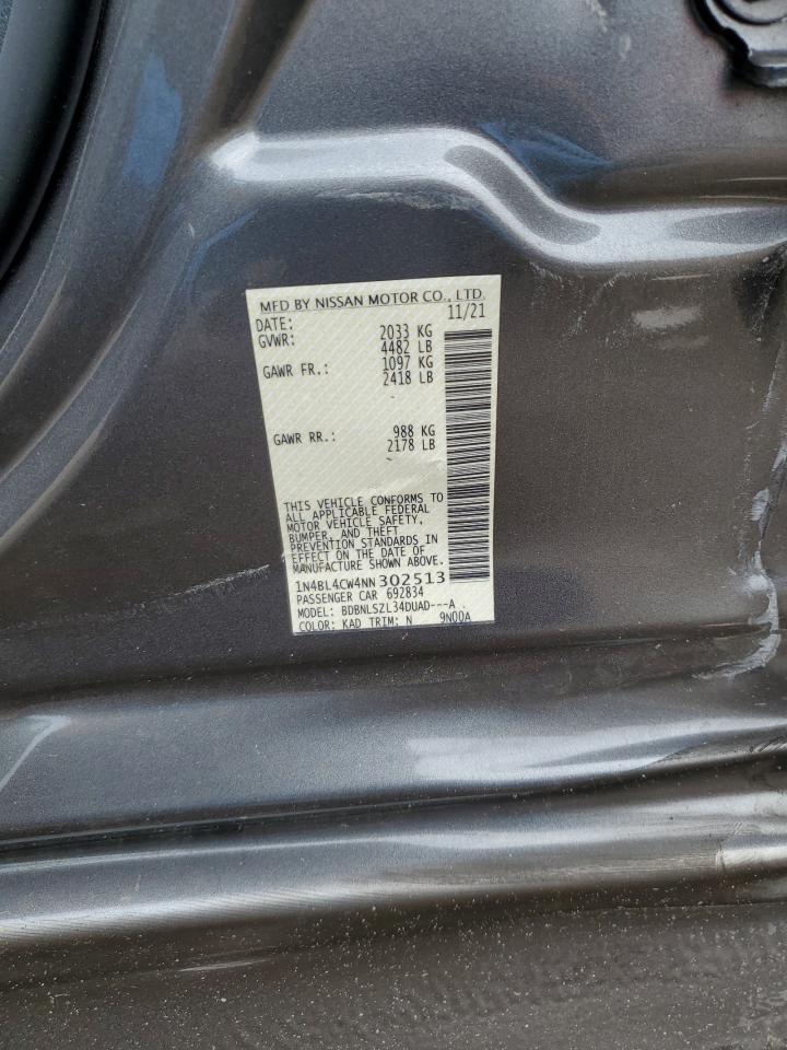 2022 NISSAN ALTIMA SR VIN:1N4BL4CW4NN302513