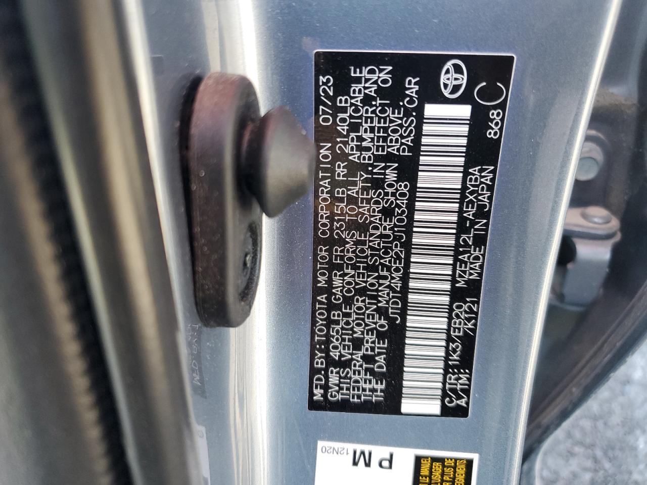 2023 TOYOTA COROLLA XSE VIN:JTDT4MCE2PJ103408