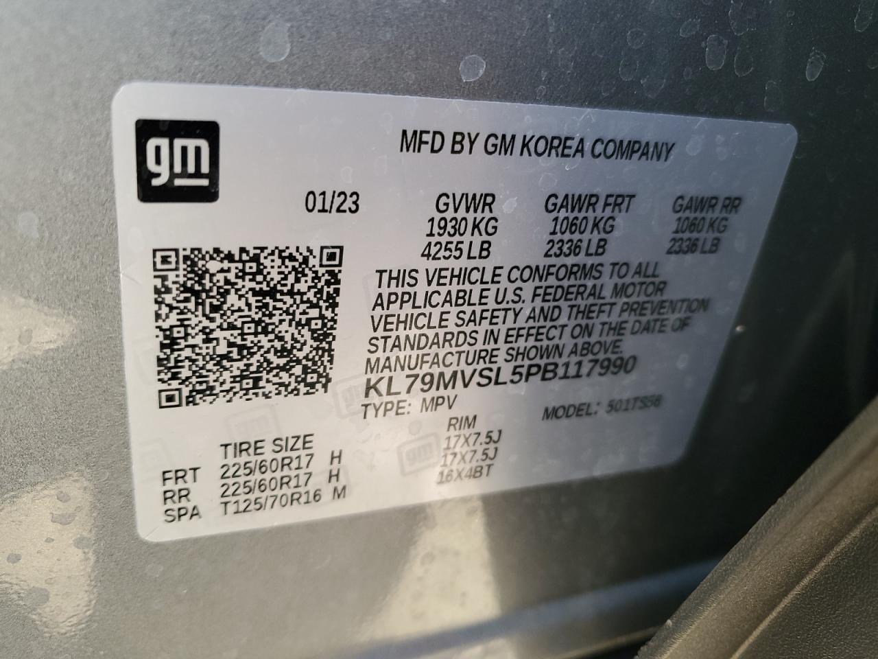 2023 CHEVROLET TRAILBLAZER ACTIV VIN:KL79MVSL5PB117990