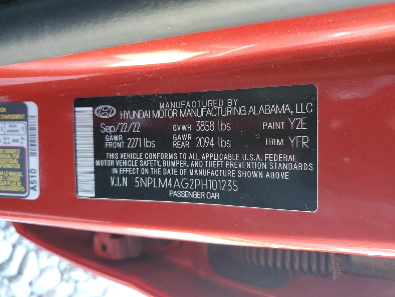 2023 HYUNDAI ELANTRA SEL VIN:5NPLM4AG2PH101235