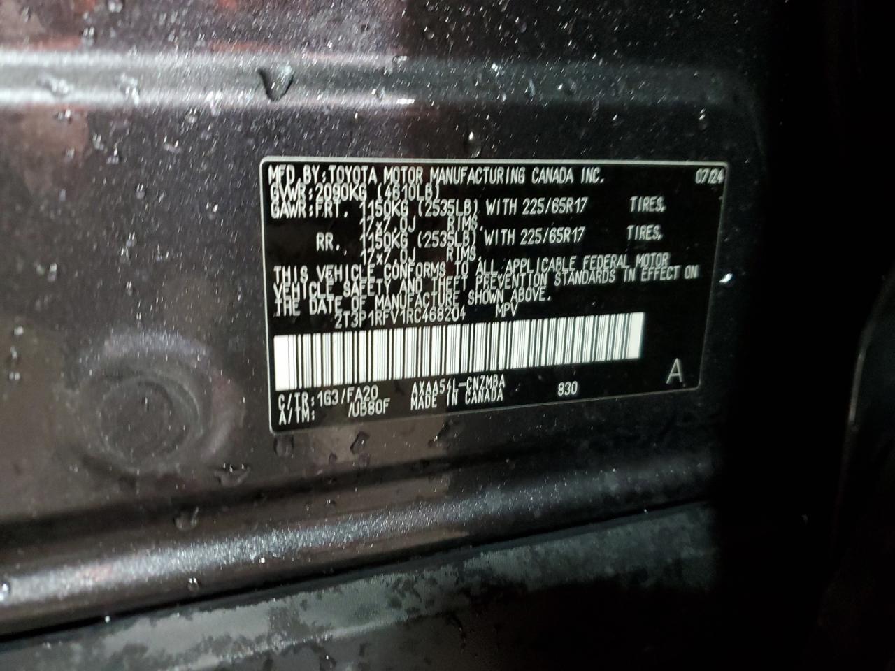 2024 TOYOTA RAV4 XLE VIN:2T3P1RFV1RC468204
