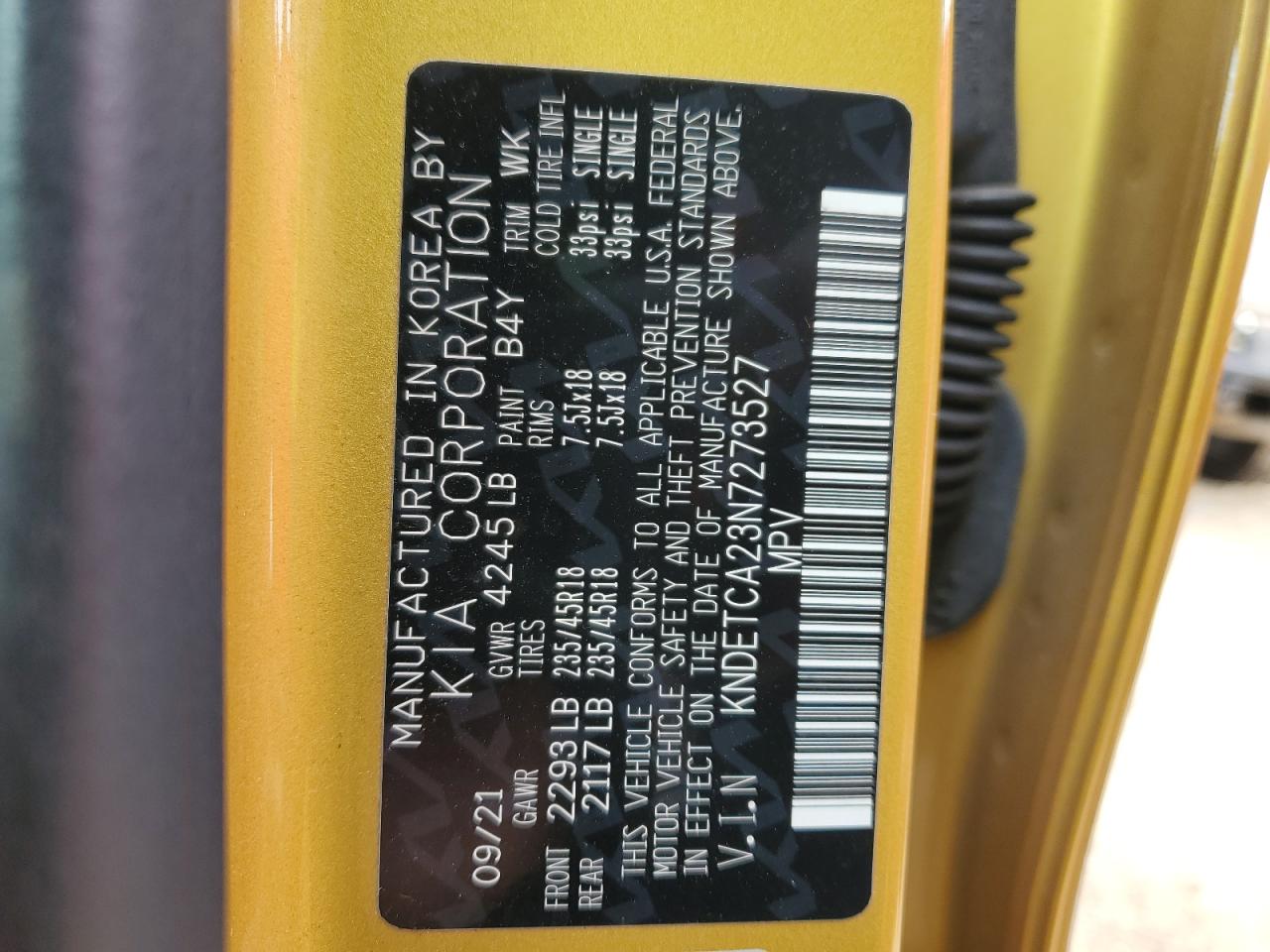 2022 KIA SELTOS SX VIN:KNDETCA23N7273527