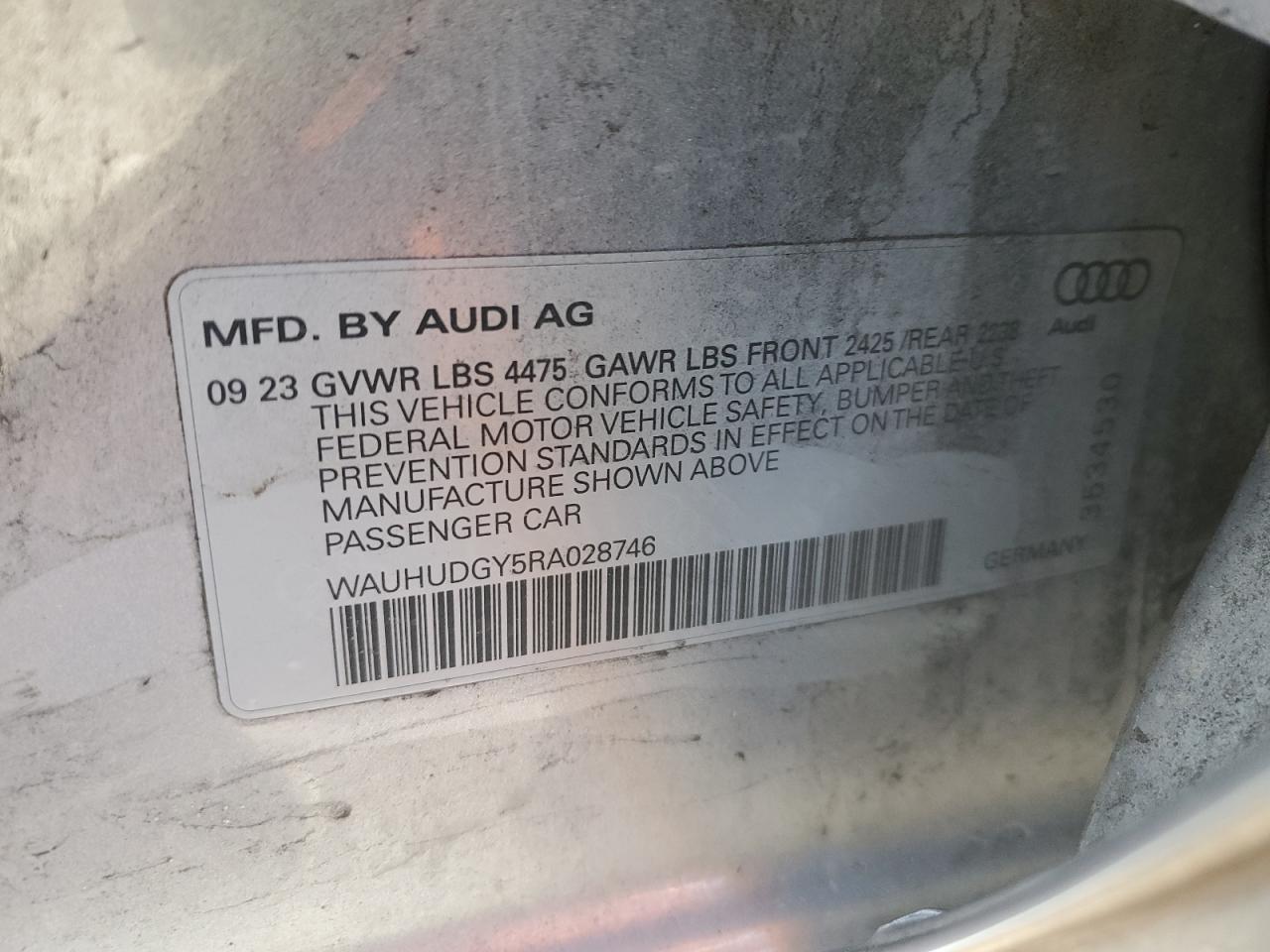 2024 AUDI A3 PREMIUM PLUS VIN:WAUHUDGY5RA028746