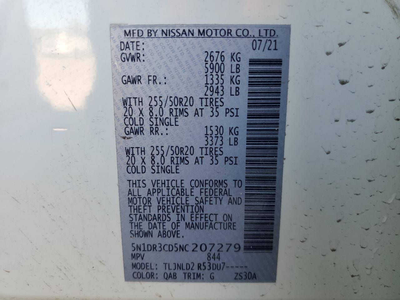 2022 NISSAN PATHFINDER SL VIN:5N1DR3CD5NC207279
