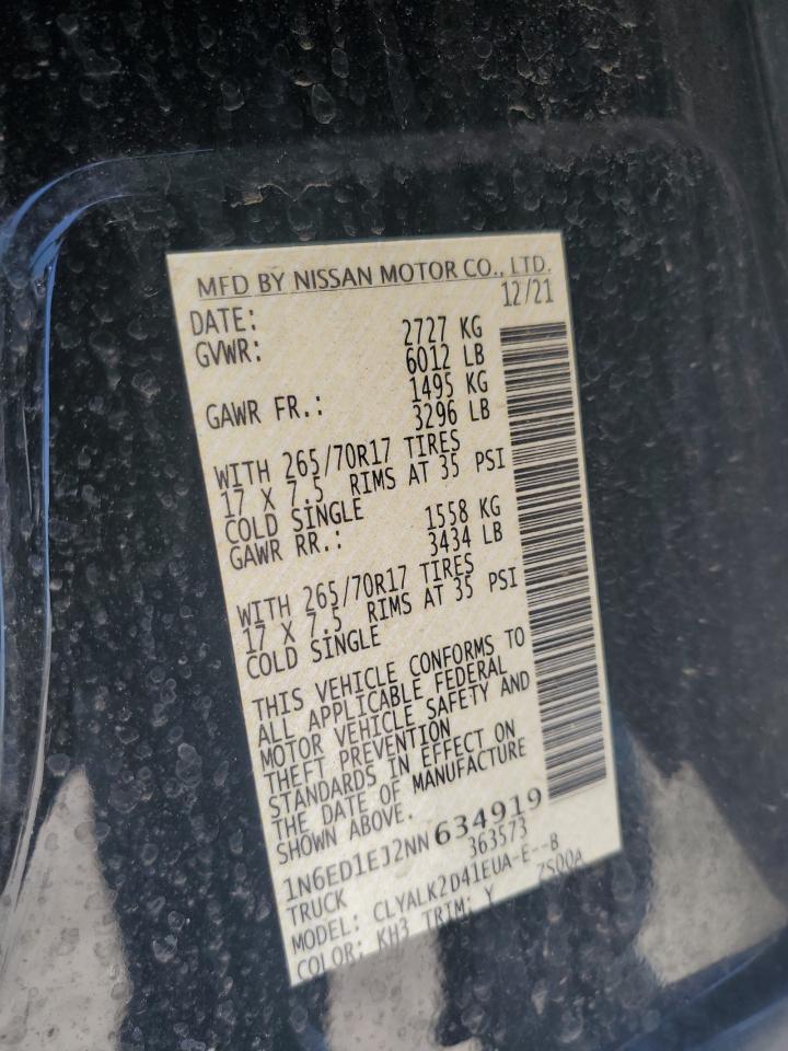 2022 NISSAN FRONTIER S VIN:1N6ED1EJ2NN634919