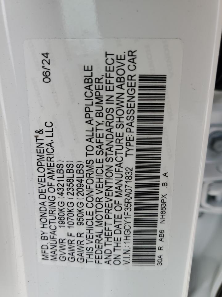 2024 HONDA ACCORD EX VIN:1HGCY1F35RA071832