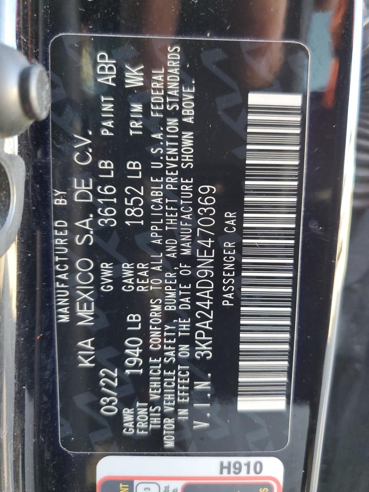 2022 KIA RIO LX VIN:3KPA24AD9NE470369