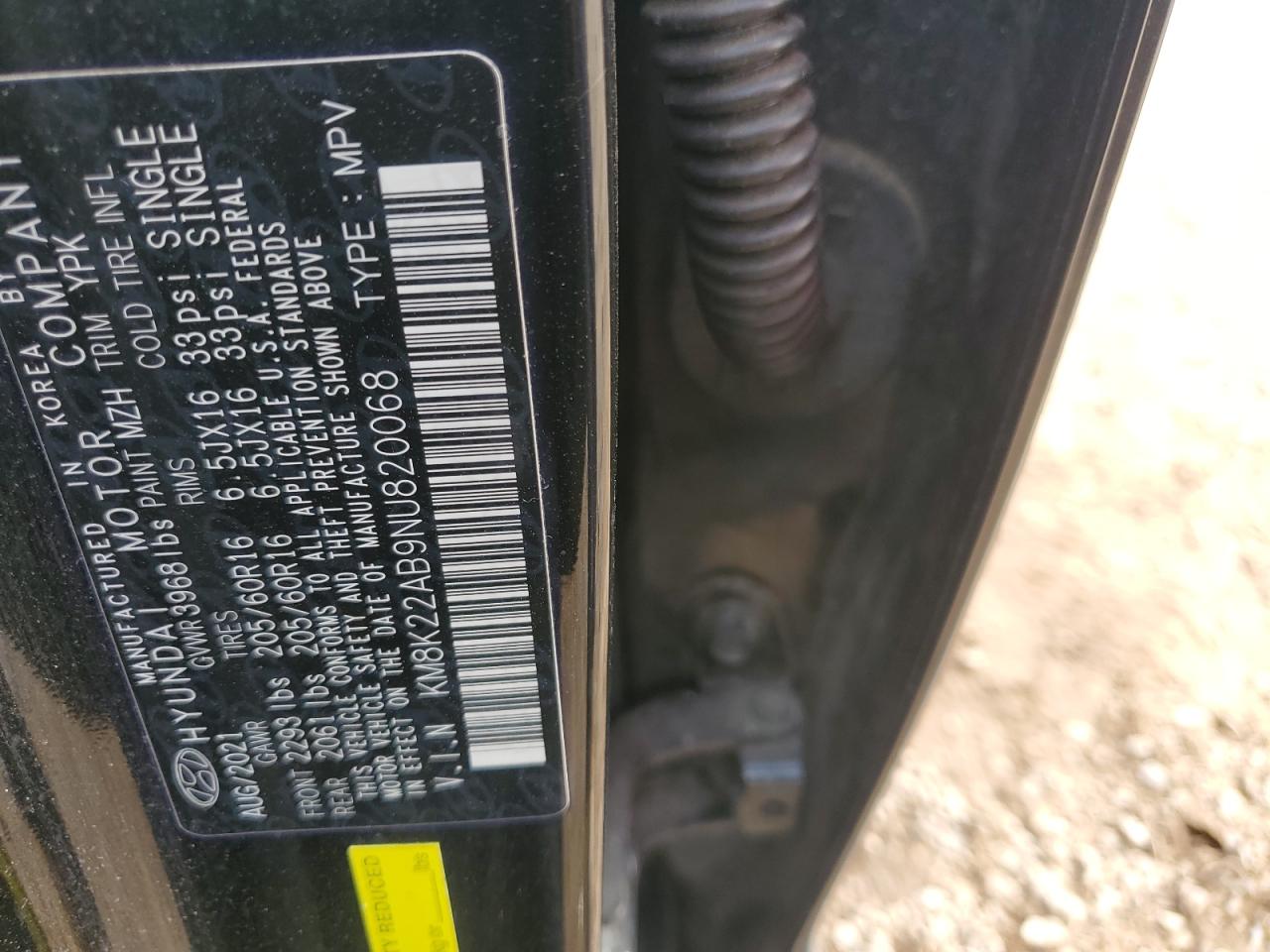 2022 HYUNDAI KONA SEL VIN:KM8K22AB9NU820068