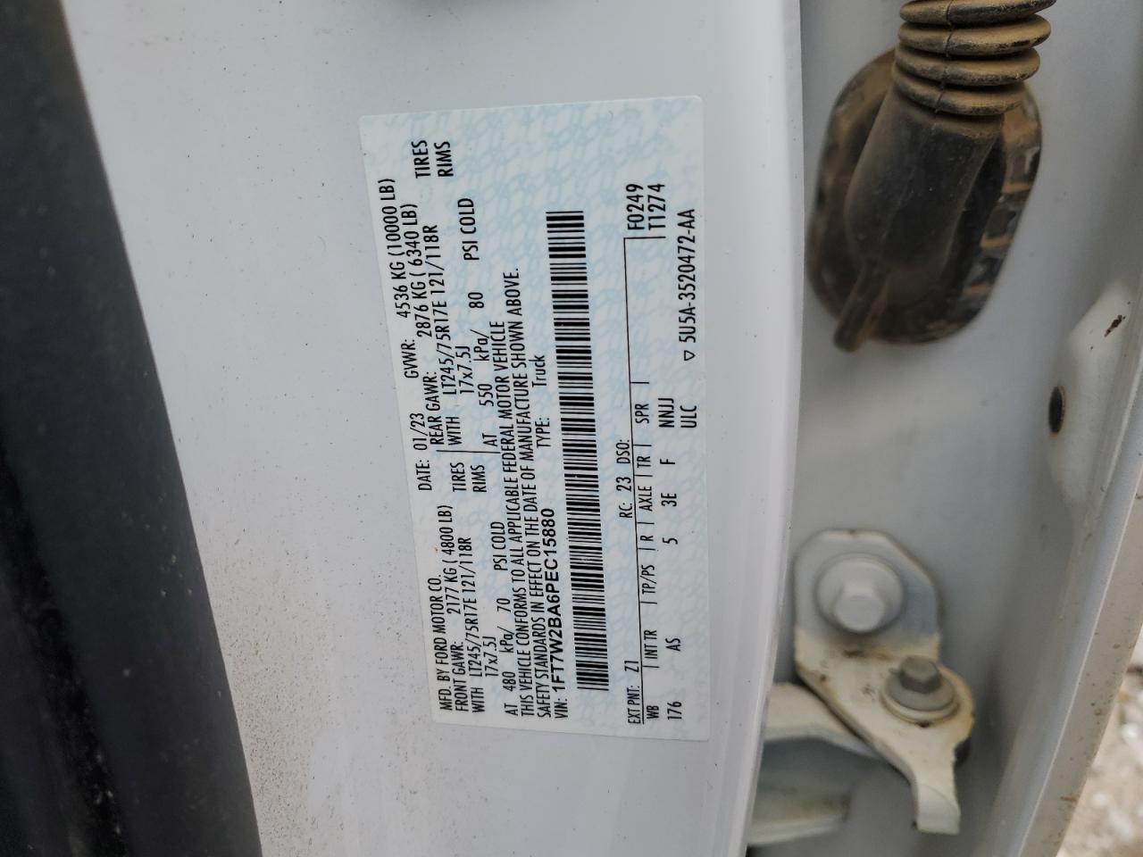 2023 FORD F250 SUPER DUTY VIN:1FT7W2BA6PEC15880
