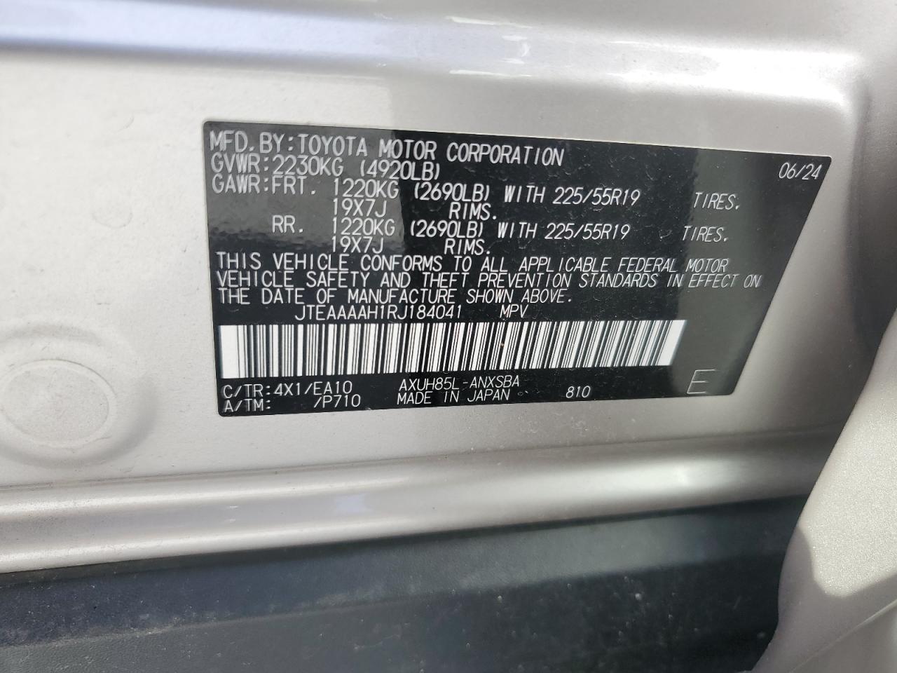 2024 TOYOTA VENZA LE VIN:JTEAAAAH1RJ184041