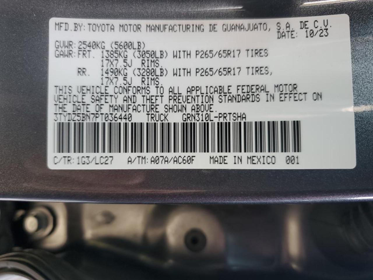 2023 TOYOTA TACOMA DOUBLE CAB VIN:3TYDZ5BN7PT036440