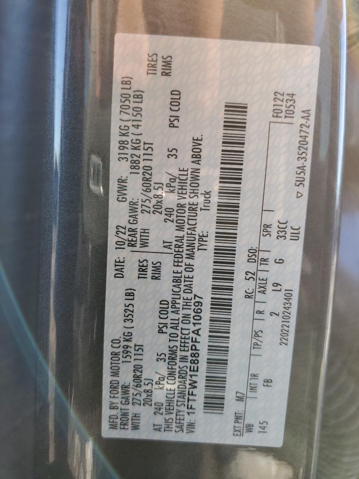 2023 FORD F150 SUPERCREW VIN:1FTFW1E88PFA10697