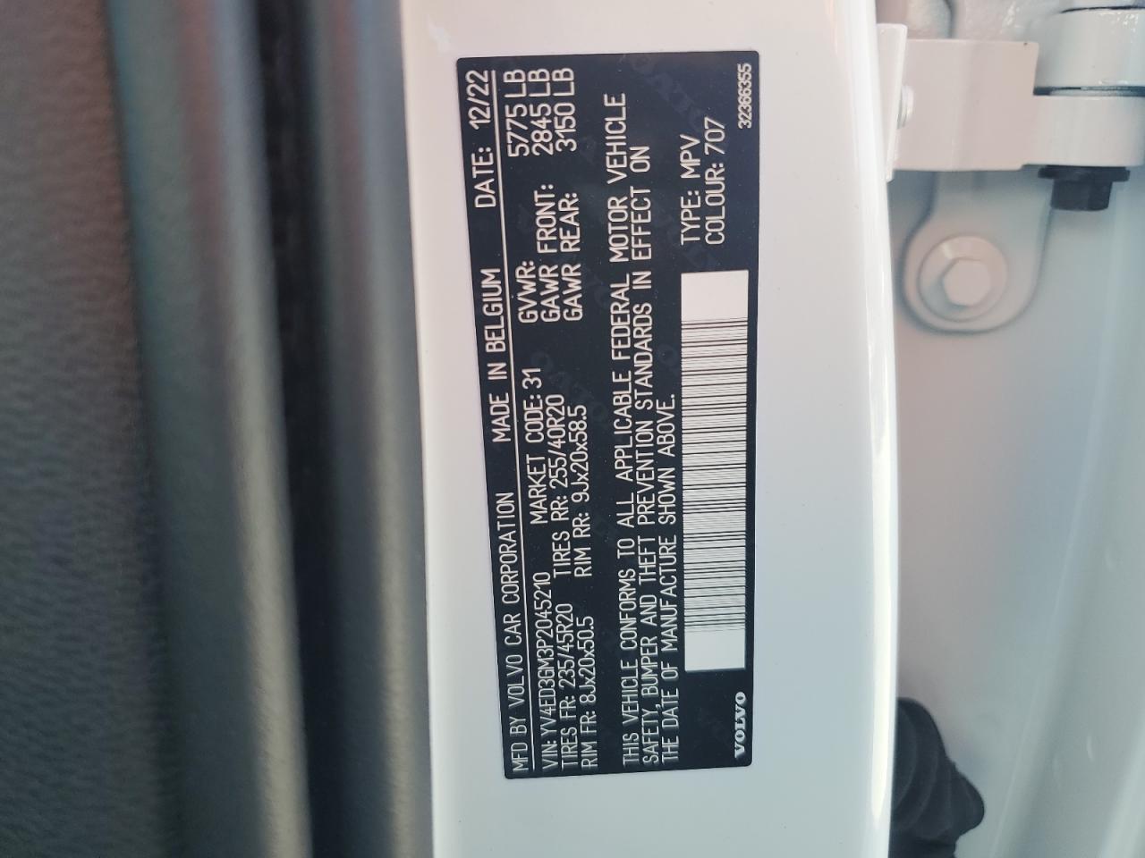 2023 VOLVO C40 RECHARGE ULTIMATE VIN:YV4ED3GM3P2045210