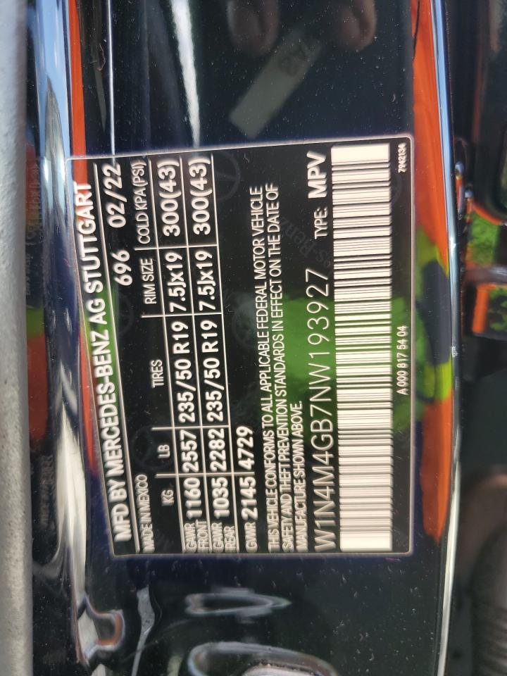 2022 MERCEDES-BENZ GLB 250 VIN:W1N4M4GB7NW193927