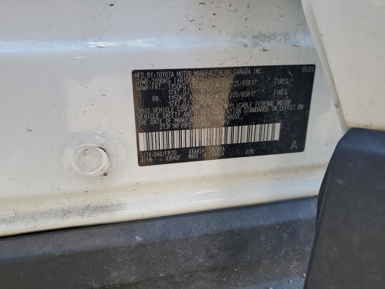 2023 TOYOTA RAV4 LE VIN:2T3F1RFV9PC357909