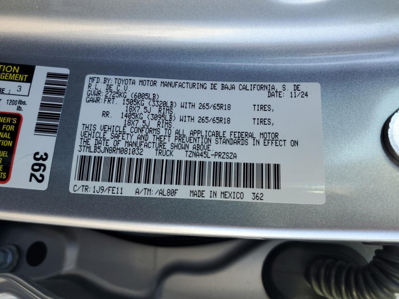 2024 TOYOTA TACOMA DOUBLE CAB VIN:3TMLB5JN8RM081032
