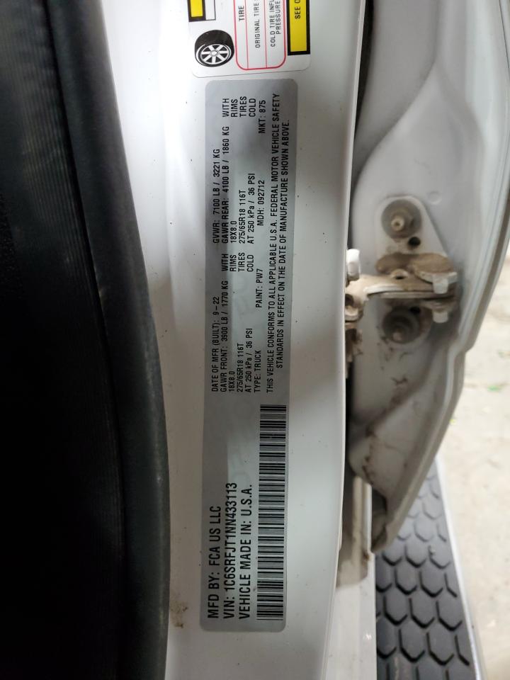 2022 RAM 1500 LARAMIE VIN:1C6SRFJT1NN433113