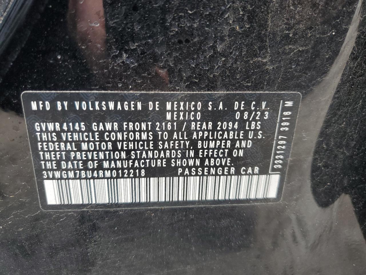 2024 VOLKSWAGEN JETTA SEL VIN:3VWGM7BU4RM012218