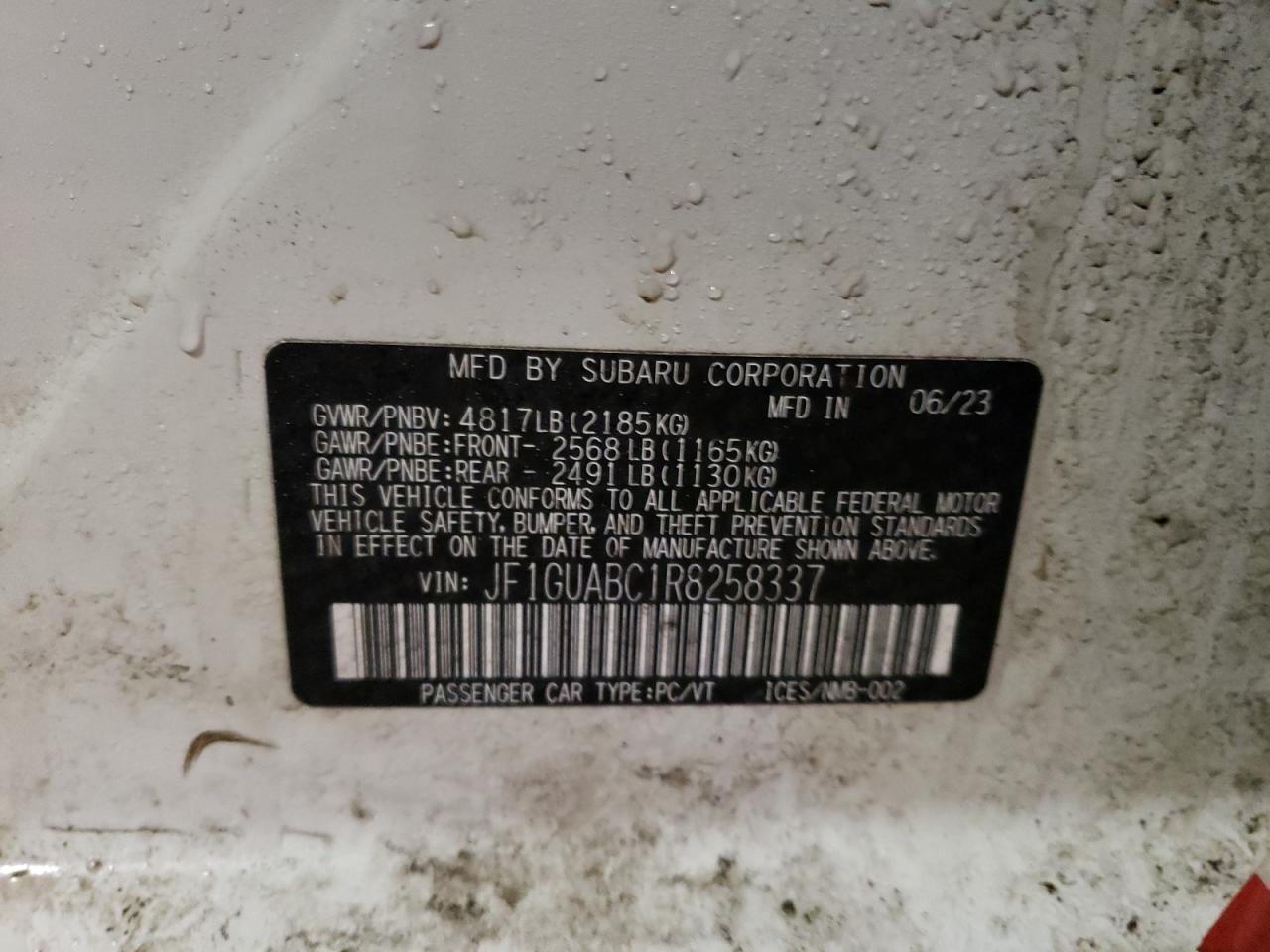 2024 SUBARU IMPREZA  VIN:JF1GUABC1R8258337