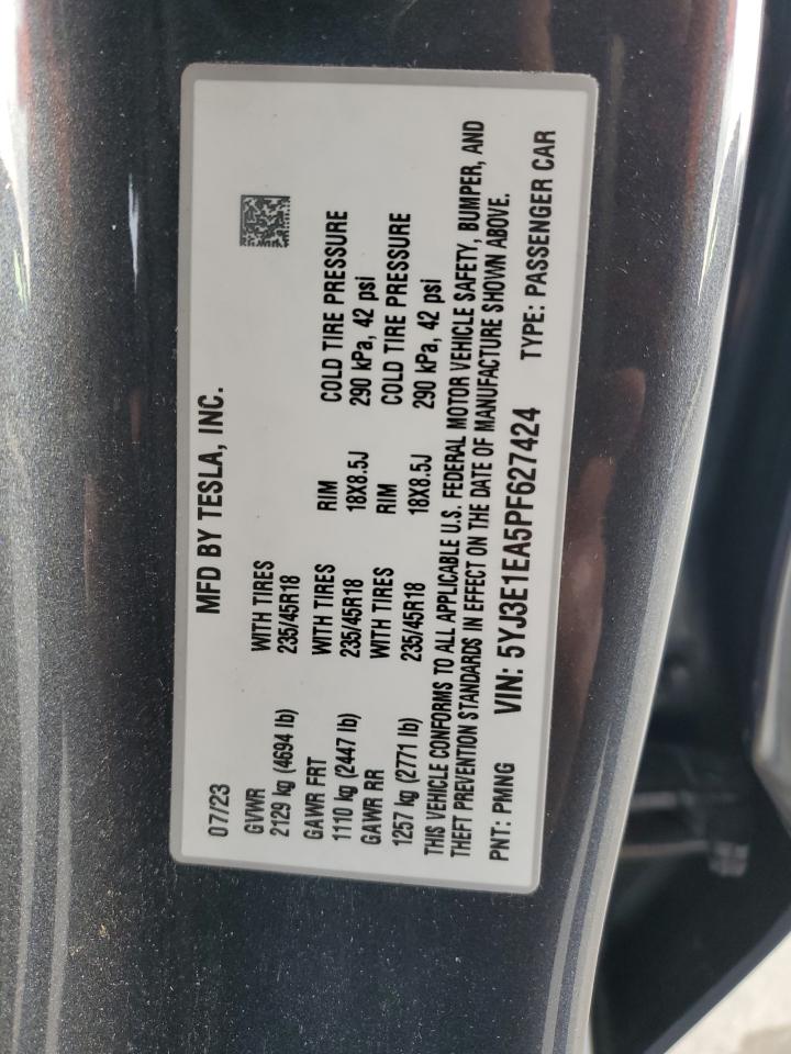 2023 TESLA MODEL 3  VIN:5YJ3E1EA5PF627424