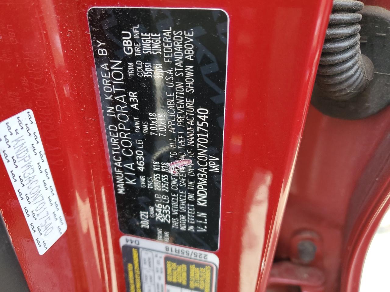 2022 KIA SPORTAGE LX VIN:KNDPM3AC0N7017540