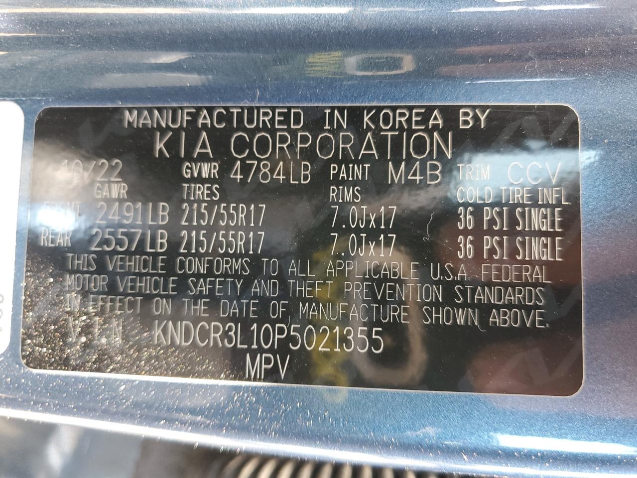 2023 KIA NIRO WIND VIN:KNDCR3L10P5021355