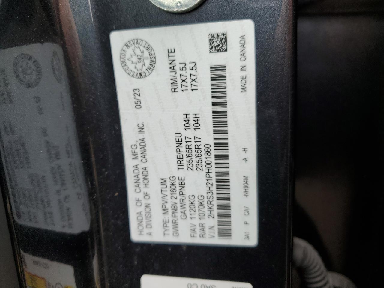 2023 HONDA CR-V LX VIN:2HKRS3H21PH001860