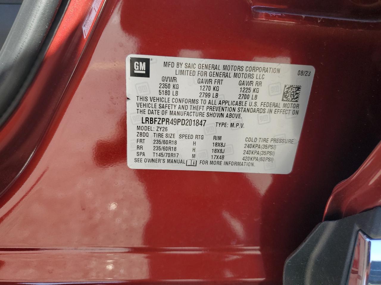 2023 BUICK ENVISION ESSENCE VIN:LRBFZPR49PD201847