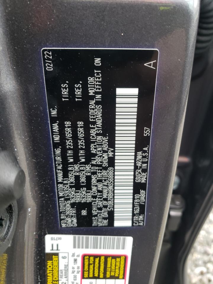 2022 TOYOTA HIGHLANDER L VIN:5TDBZRBH9NS568869
