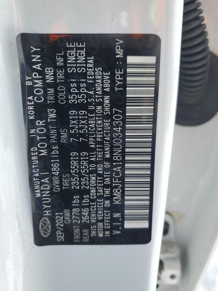 2022 HYUNDAI TUCSON SEL CONVENIENCE VIN:KM8JFCA18NU034307