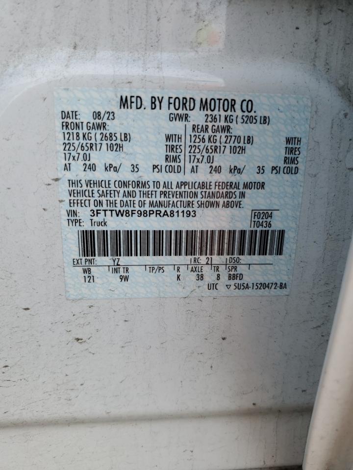 2023 FORD MAVERICK XL VIN:3FTTW8F98PRA81193