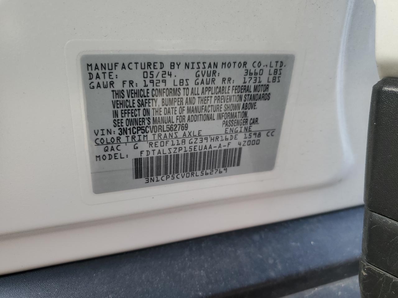 2024 NISSAN KICKS SV VIN:3N1CP5CV0RL562769