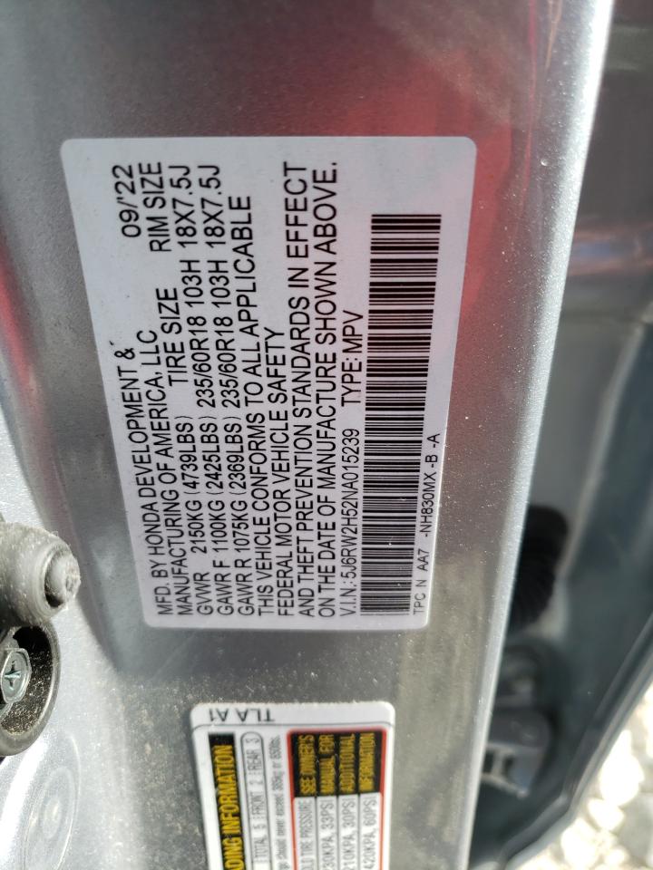 2022 HONDA CR-V EX VIN:5J6RW2H52NA015239