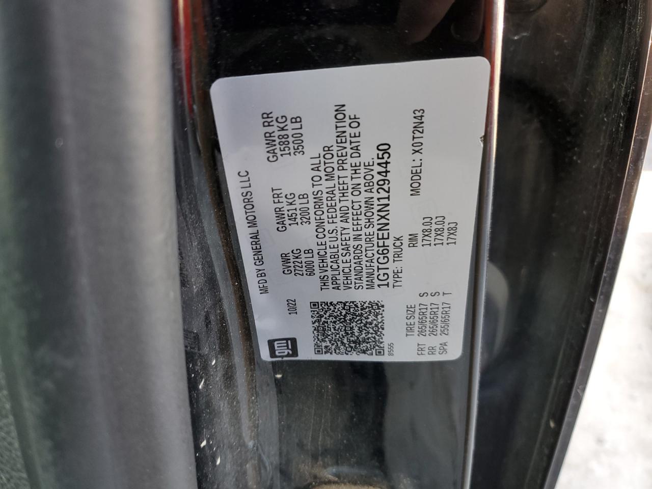 2022 GMC CANYON AT4 VIN:1GTG6FENXN1294450