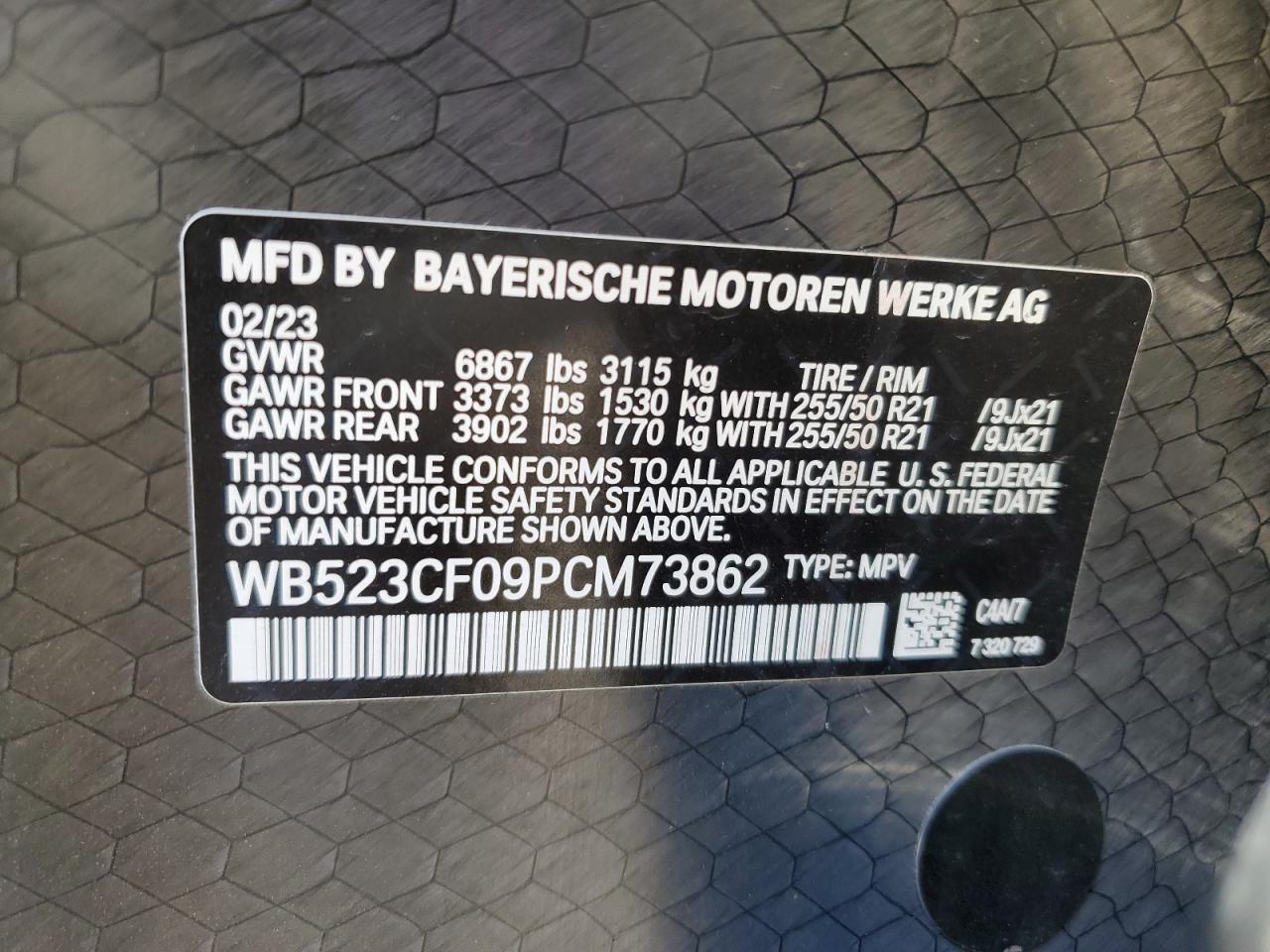 2023 BMW IX XDRIVE50 VIN:WB523CF09PCM73862