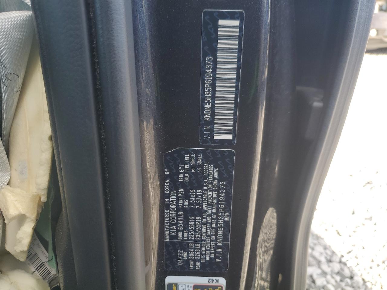 2023 KIA CARNIVAL SX VIN:KNDNE5H35P6194373