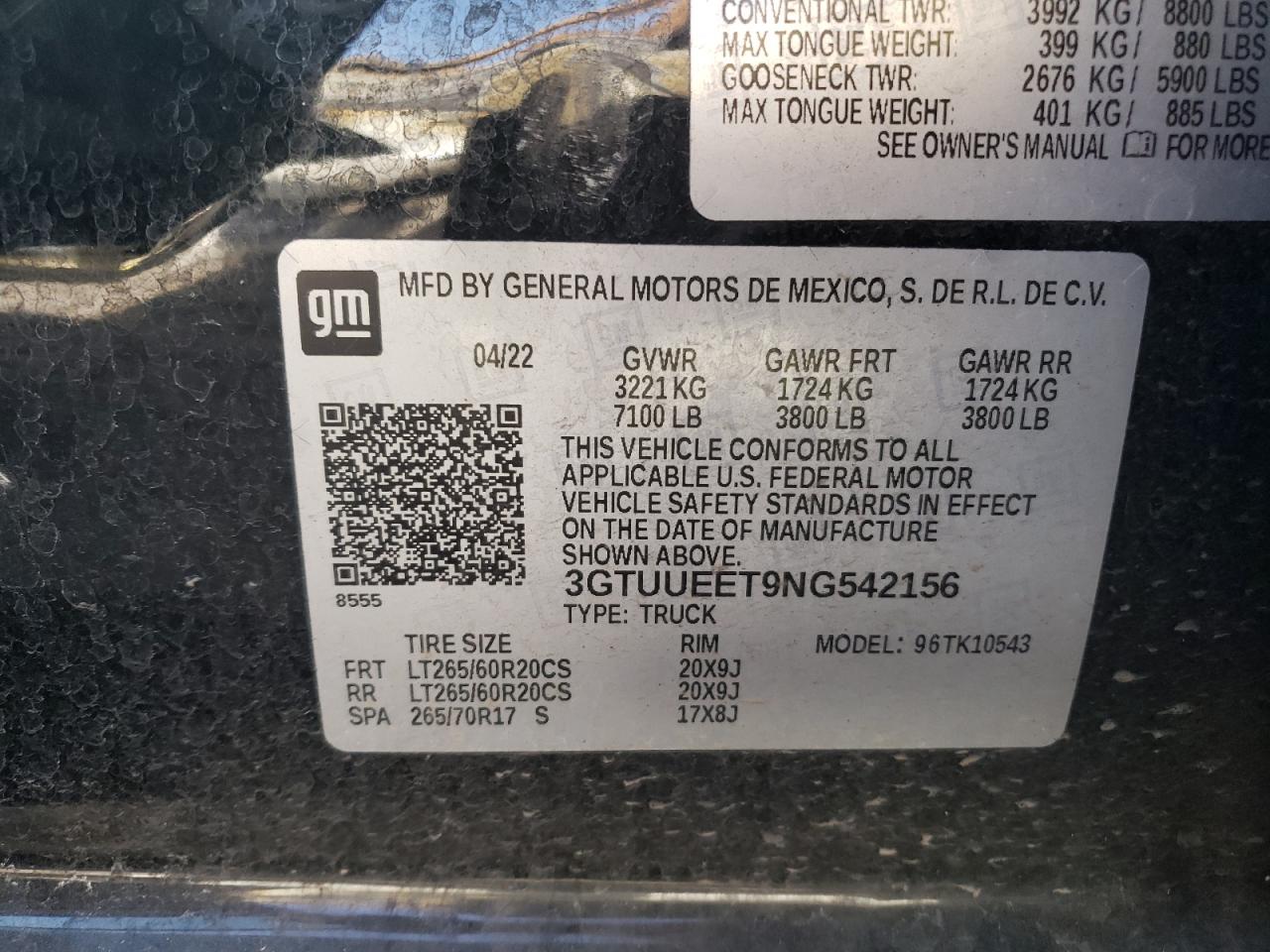 2022 GMC SIERRA K1500 AT4 VIN:3GTUUEET9NG542156