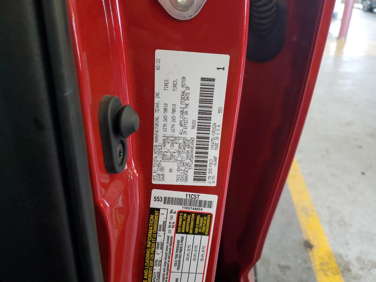 2022 TOYOTA TUNDRA DOUBLE CAB SR VIN:5TFLA5DAXNX014965