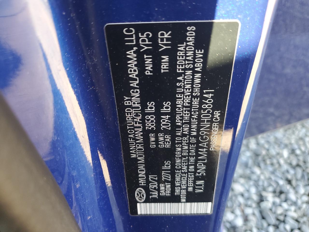 2022 HYUNDAI ELANTRA SEL VIN:5NPLM4AG9NH058641