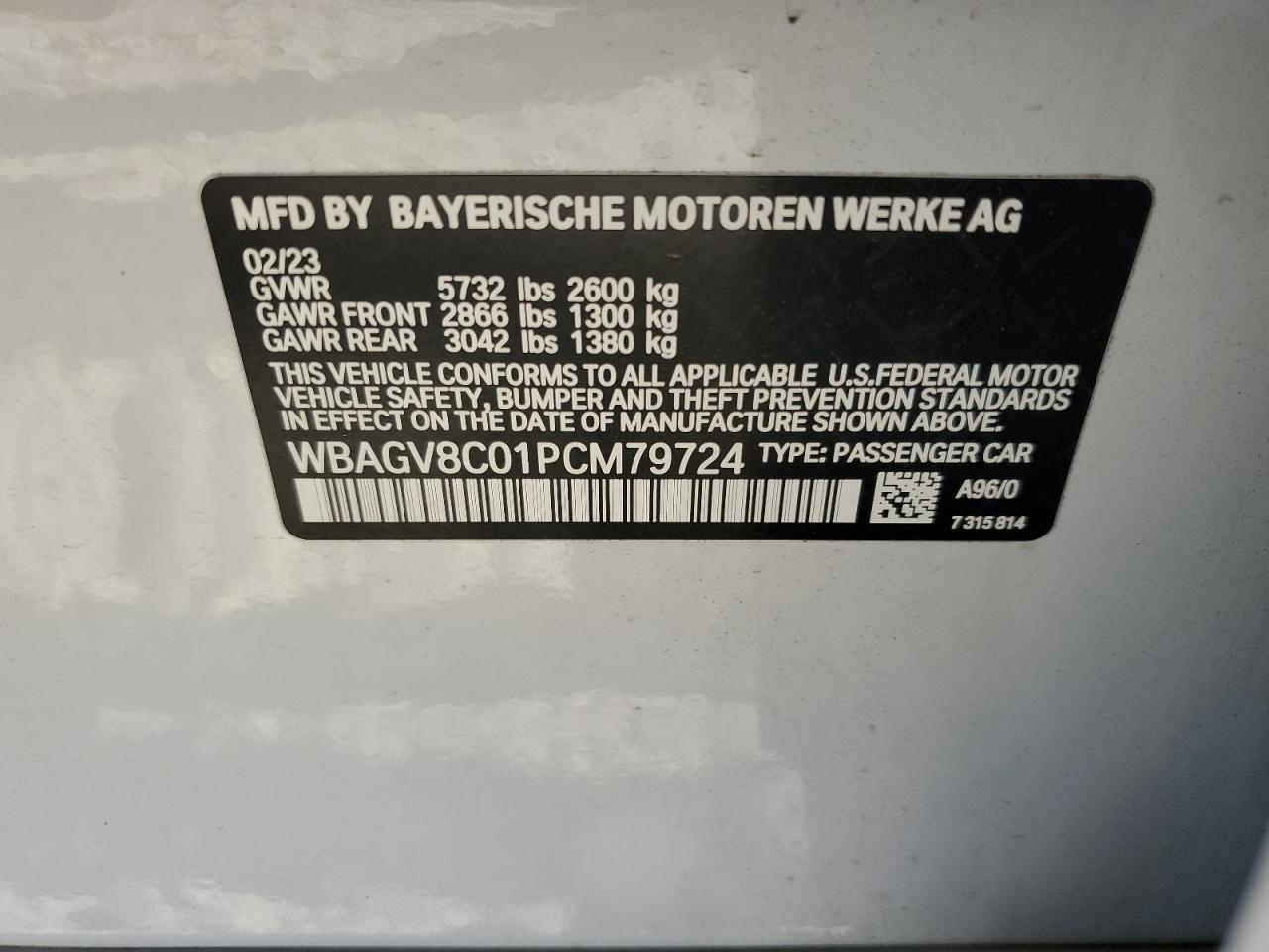 2023 BMW M850XI  VIN:WBAGV8C01PCM79724