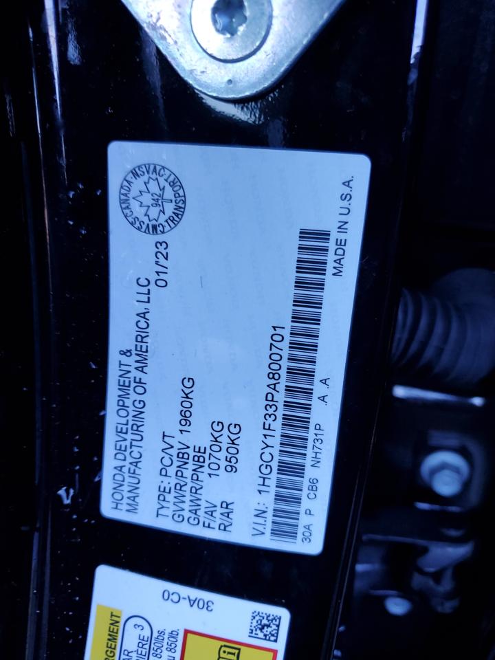2023 HONDA ACCORD EX VIN:1HGCY1F33PA800701