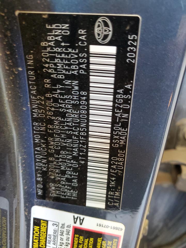 2022 TOYOTA AVALON XLE VIN:4T1JZ1FB5NU080948