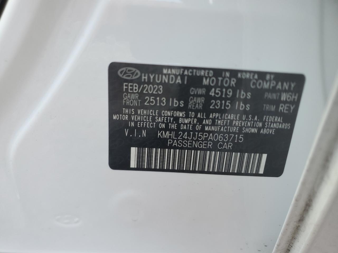 2023 HYUNDAI SONATA HYBRID VIN:KMHL24JJ5PA063715